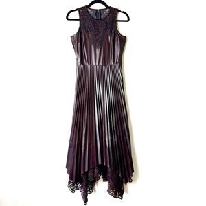 Boston Proper Dark Brown Faux Leather Pleated Midi Dress Size 4